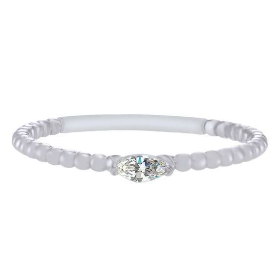 AFFY 0.10 Carat (Ctw) Marquise Shape White Natural Diamond Beaded Ring 14K White Gold-12