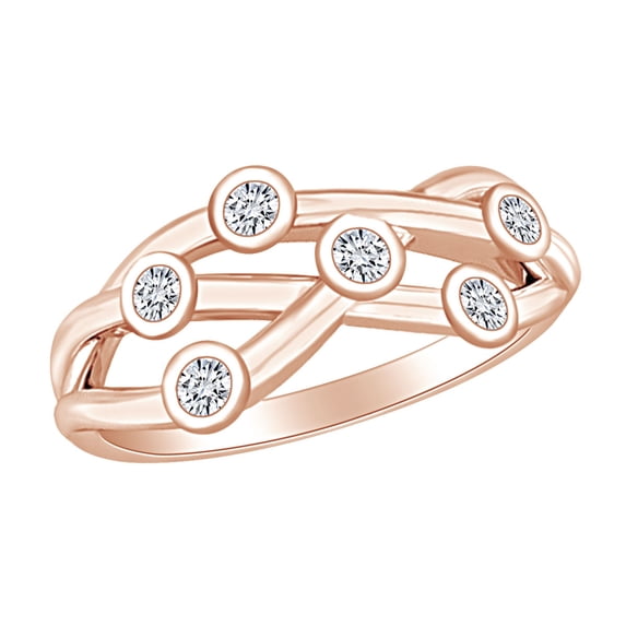 AFFY 0.10 Carat (Ctw) Round Shape White Natural Diamond Bubbles Engagement Ring In 10k Solid Rose Gold Ring Size-5.5