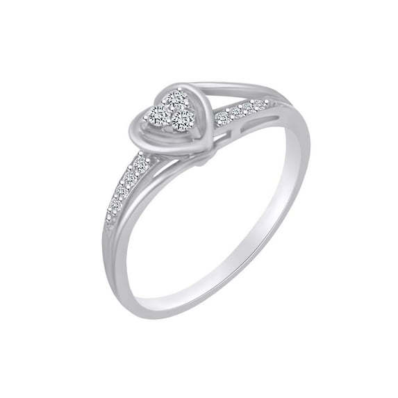 AFFY 0.10 Carat (Ctw) Round Shape White Natural Diamond Engagement Heart Promise Ring In 14k Solid White Gold Ring Size-7.5