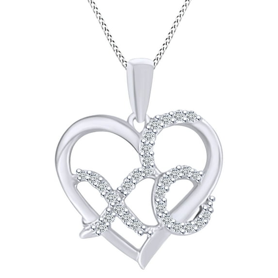 AFFY 0.10 Carat (Ctw) Round Shape White Natural Diamond Fashion Heart Pendant Necklace In Sterling Silver