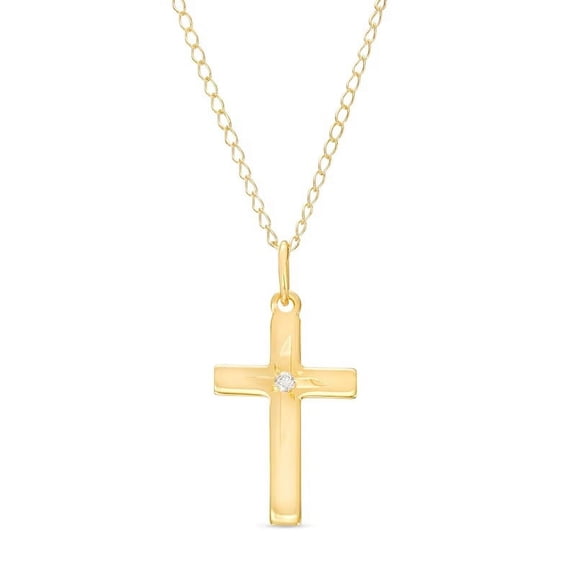 0.10 Carat Excellent Round Cut Natural Diamond Wonderful Solitaire Cross Pendant Necklace for Ladies Solid 14K Yellow Gold With 18 inches chain