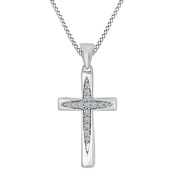 AFFY 0.10 Carat Round Shape White Natural Diamond Cross Pendant for Neckalce 10k Solid White Gold (I-J Color)