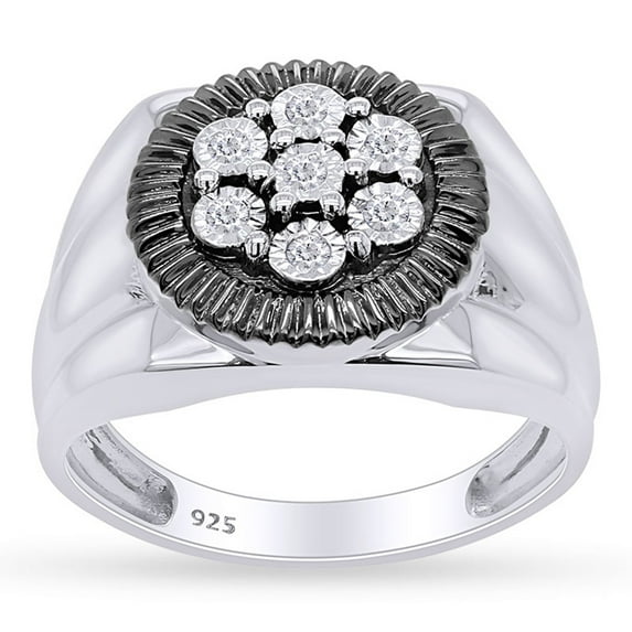 AFFY 0.10 Carat Round White Natural Diamond Men's Promise Ring 14K White Gold Over Sterling Silver Ring Size-13.5