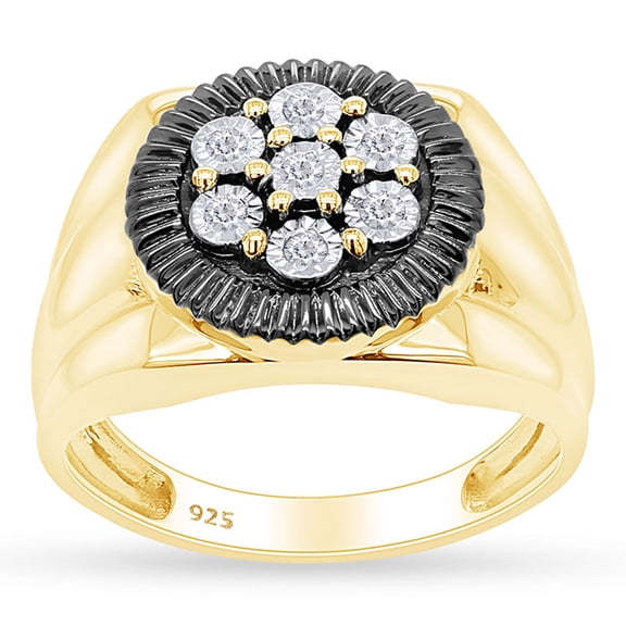 AFFY 0.10 Carat Round White Natural Diamond Men's Promise Ring 14K Yellow Gold Over Sterling Silver Ring Size-10