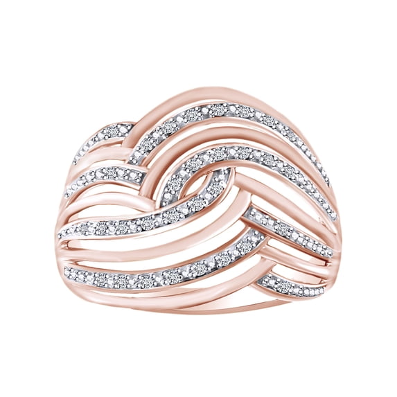 AFFY 0.10 Carat Round White Natural Diamond Swirl Engagement Ring In 10K Solid Rose Gold Ring Size-9.5