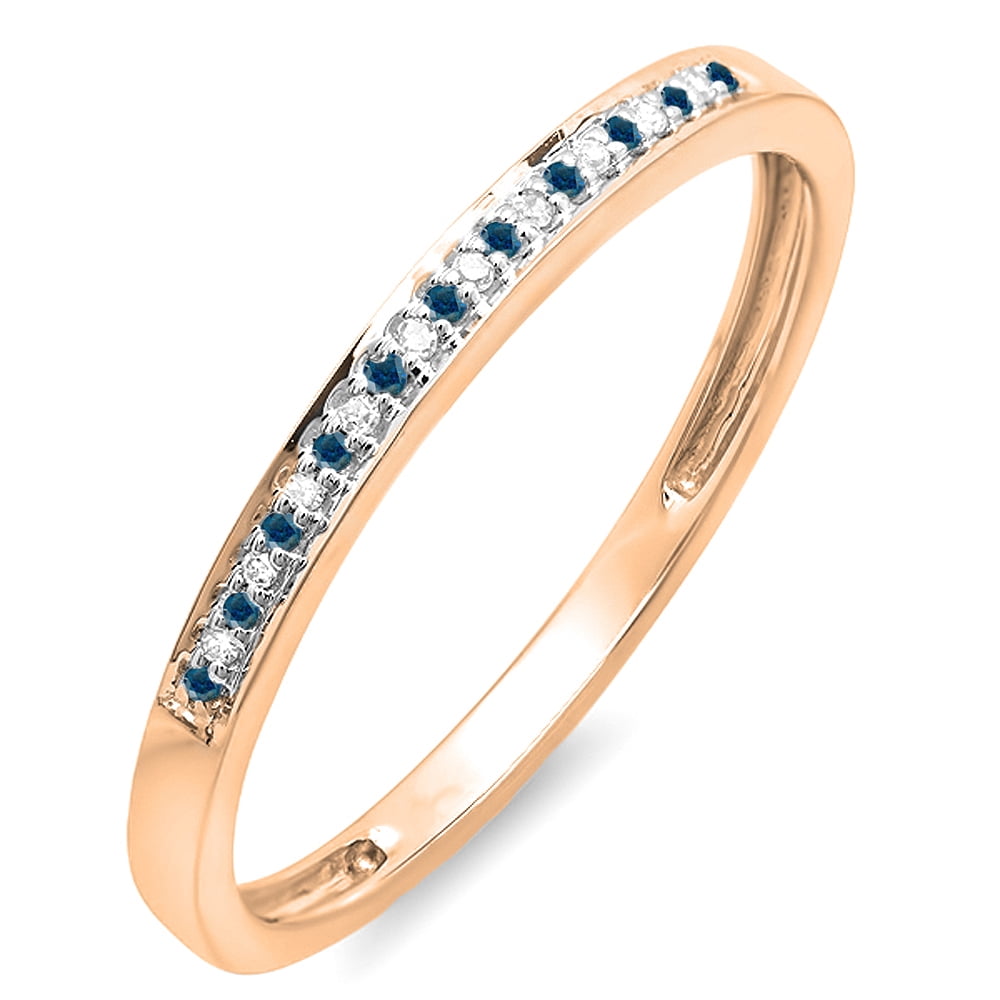 10K White Gold Blue & White Diamond Stackable Band Ring - 0.10 CTW, Size 7, Wedding & Anniversary Gift - View #2