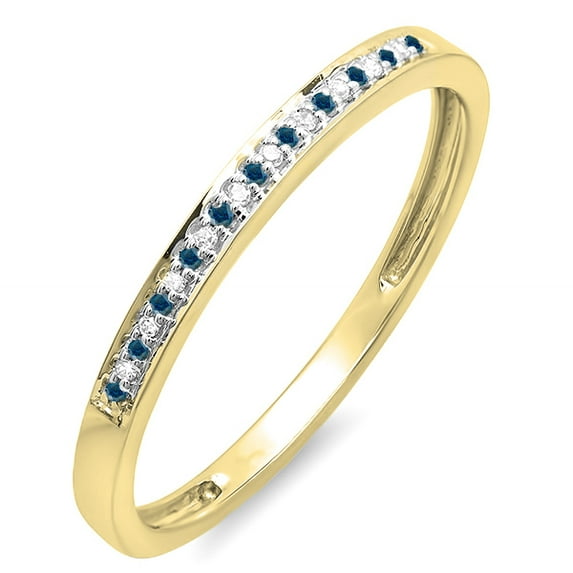 0.10 Carat (ctw) 14K Yellow Gold Round Blue & White Diamond Ring Wedding Anniversary Stackable Band 1/10 CT
