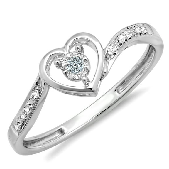 0.10 Carat (ctw) 14k White Gold Round Diamond Ladies Heart Shaped Promise Bridal Engagement Ring 1/10 CT