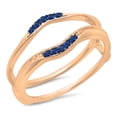 thumbnail image 1 of 0.10 Carat (ctw) 18K Rose Gold Round Blue Sapphire Ladies Anniversary Wedding Band Guard Double Ring 1/10 CT, 1 of 1