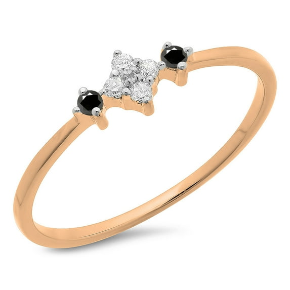 0.10 Carat (ctw) 18K Rose Gold Round Cut Black & White Diamond Ladies Bridal Engagement Promise Ring 1/10 CT