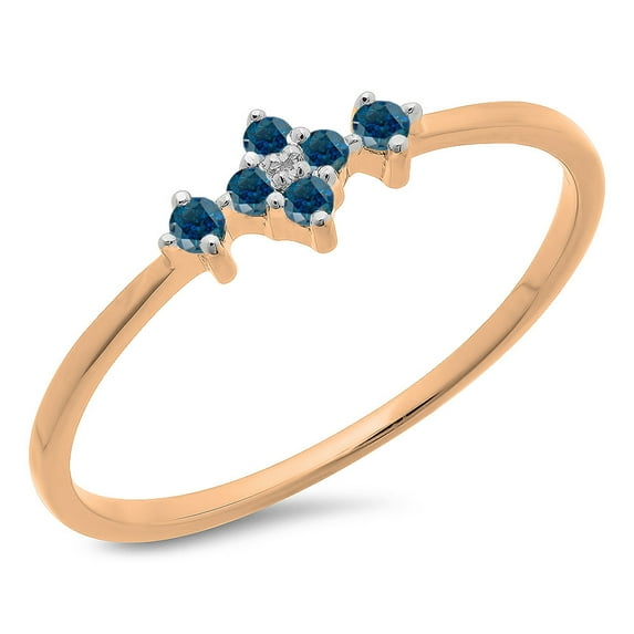 0.10 Carat (ctw) 18K Rose Gold Round Cut Blue Diamond Ladies Bridal Engagement Promise Ring 1/10 CT
