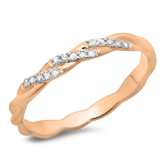 0.10 Carat (ctw) 18K Rose Gold Round Cut Diamond Ladies Swirl Anniversary Wedding Band Stackable Ring 1/10 CT