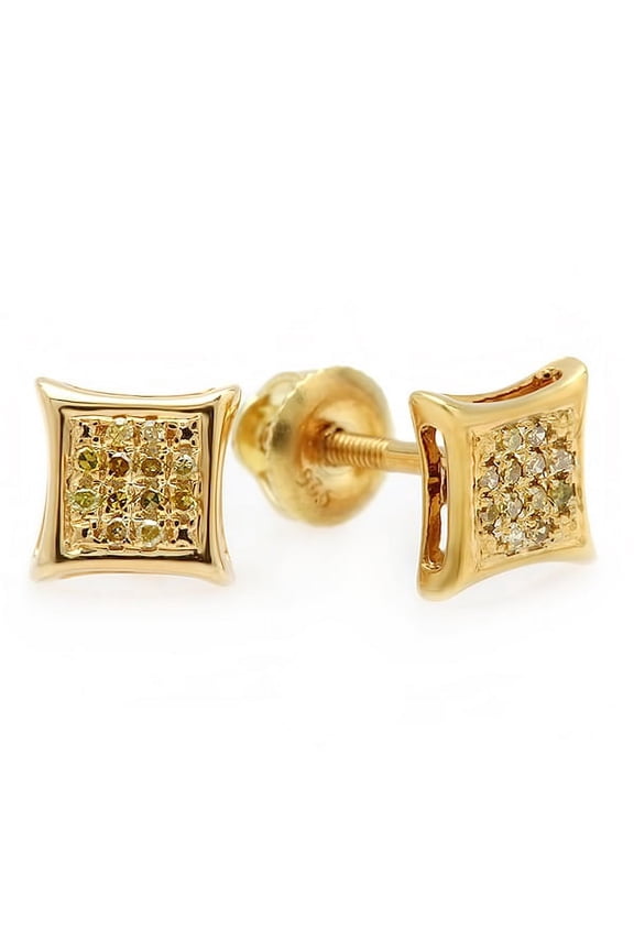 0.10 Carat (ctw) Yellow Round Diamond Micro Pave Setting Kite Shape Stud Earrings 1/10 CT