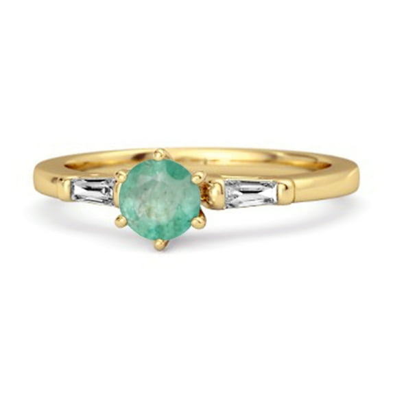 0.10 Ct Emerald 925 Sterling Silver Gold Vermeil Solitaire Anniversary Women Valentines Day Gifts Ring