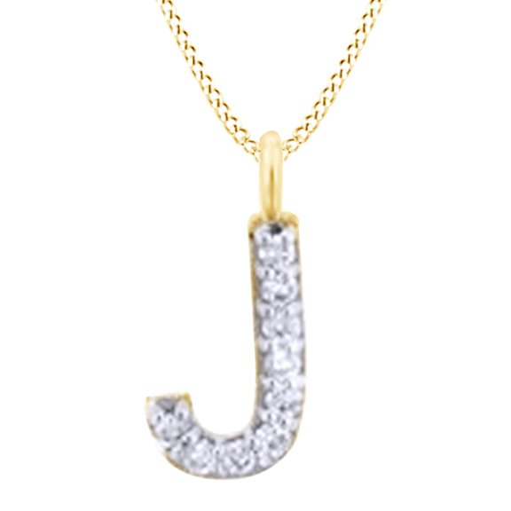 AFFY 0.10 Ct Natural Diamond J Initial Letter Pendant Necklace In 14K Solid Yellow Gold