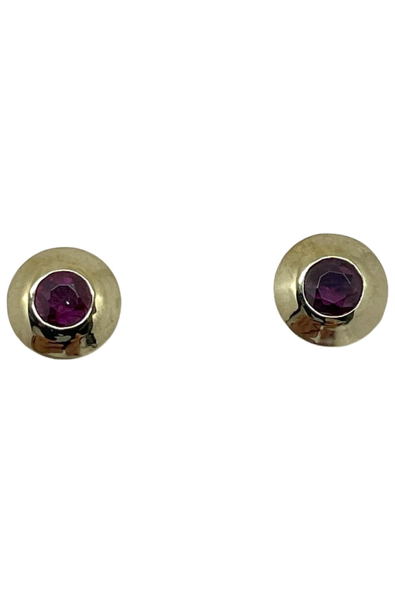 0.10 Ct Real Red Ruby Gemstone Bezel Set Stud Earrings 14K Yellow Gold