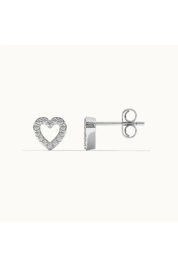 0.10 Ct Round Cut Created Diamond 14K White Gold Plated Heart Shape Stud Earrings