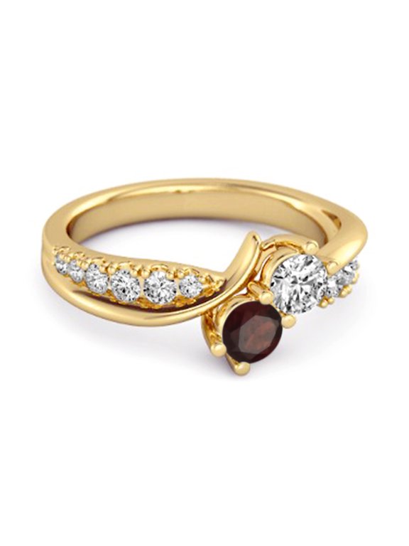 0.10 Ct Round Cut Garnet Two Stone Swirl 925 Sterling Silver Yellow Plated Women Valentines Day Gifts Ring