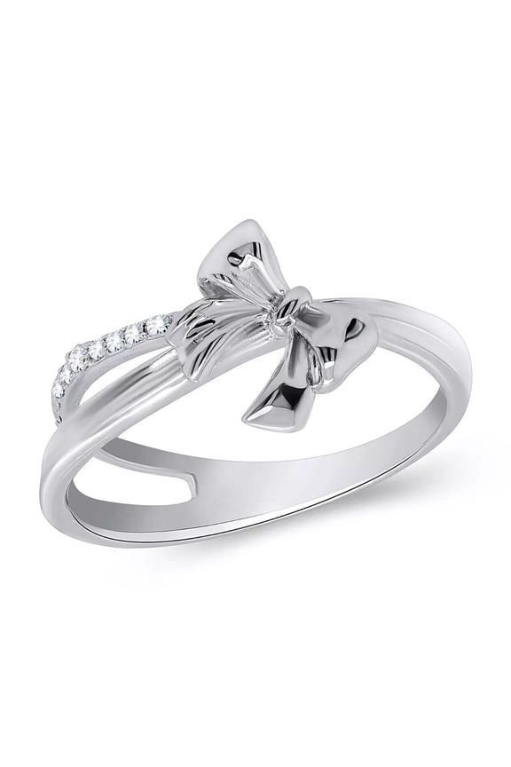 0.10 Ct Round Lab-Created Diamond Bow & Ribbon Promise Ring 14K White Gold Plated