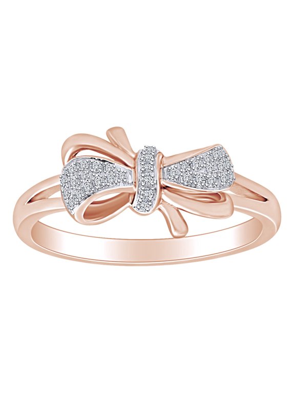 0.10 Cttw Round Shape White Natural Diamond Bow Band Ring In 10K Solid Rose Gold Ring Size-5.5