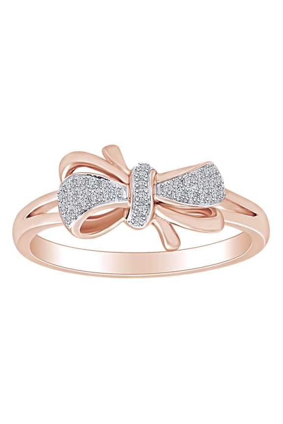 0.10 Cttw Round Shape White Natural Diamond Bow Band Ring In 10K Solid Rose Gold Ring Size-6