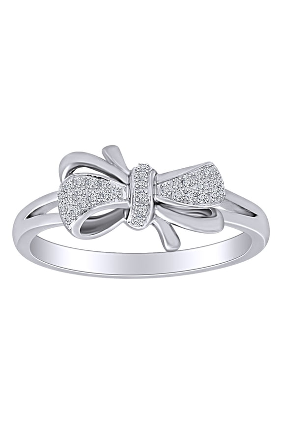0.10 Cttw Round Shape White Natural Diamond Bow Band Ring In 10K Solid White Gold Ring Size-5