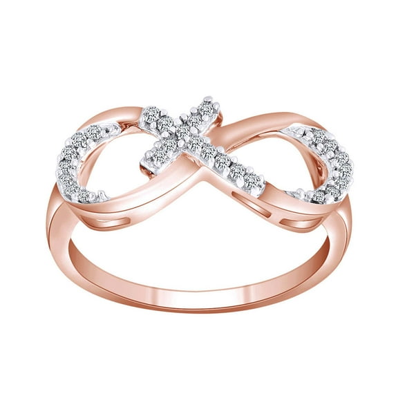 AFFY 0.10 Cttw Round Shape White Natural Diamond Sideways Cross Infinity Ring In 10k Rose Gold-Ring Size-9