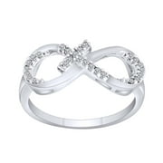 JEWEL ZONE US 0.10 Cttw Round Shape White Natural Diamond Sideways Cross Infinity Ring In 10k White Gold-Ring Size-5