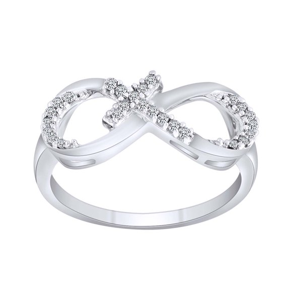 AFFY 0.10 Cttw Round Shape White Natural Diamond Sideways Cross Infinity Ring In 10k White Gold-Ring Size-7