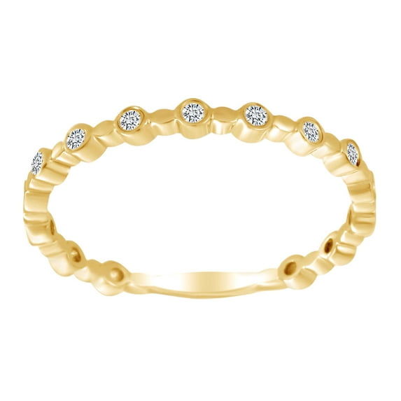 AFFY 0.10 Cttw Round Shape White Natural Diamond Stackable Band Ring In 10K Solid Yellow Gold-Ring Size-10