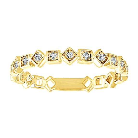 AFFY 0.10 Cttw Round White Natural Diamond Geometric Square Design Ring In 10K Solid Yellow Gold Ring Size-6