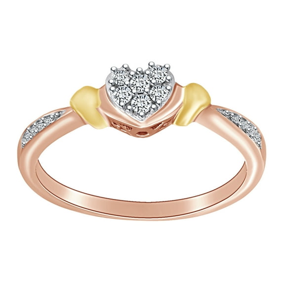 AFFY 0.10 Cttw Round White Natural Diamond Heart Promise Ring 10k Solid Rose Gold Ring Size-6