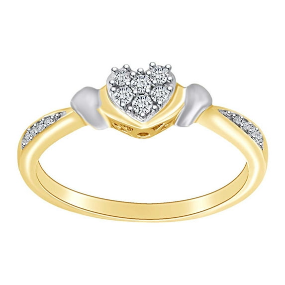 AFFY 0.10 Cttw Round White Natural Diamond Heart Promise Ring 10k Solid Yellow Gold Ring Size-7.5