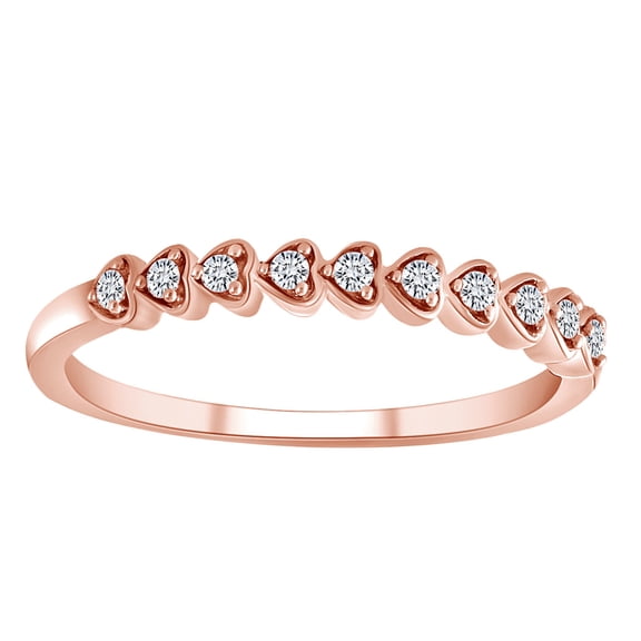 AFFY 0.10 Cttw Round White Natural Diamond Heart Stackable Band Ring In 10K Solid Rose Gold-Ring Size-6