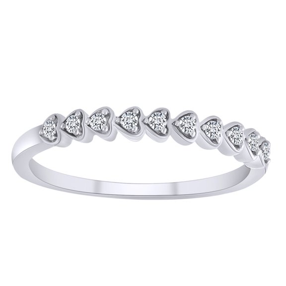 AFFY 0.10 Cttw Round White Natural Diamond Heart Stackable Band Ring In 10K Solid White Gold-Ring Size-6.5