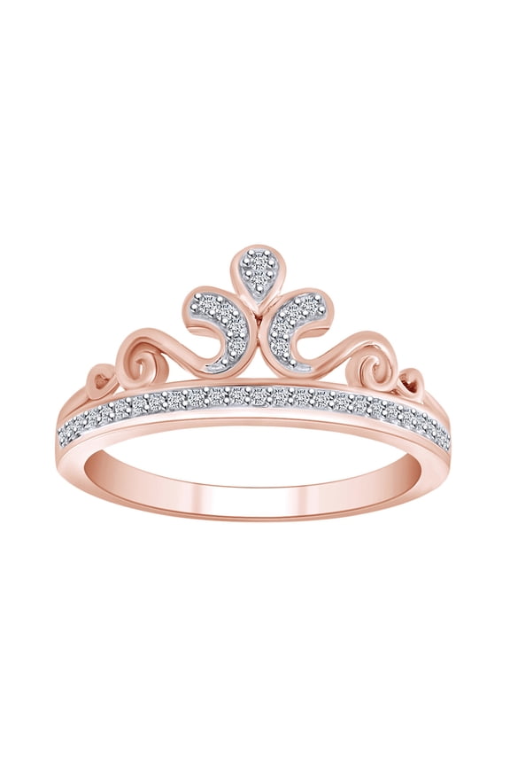 0.10 Cttw Round White Natural Diamond Queen's Crown Ring In 10K Solid Rose Gold-Ring Size-5