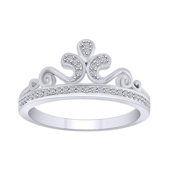 AFFY 0.10 Cttw Round White Natural Diamond Queen's Crown Ring In 10K Solid White Gold-Ring Size-8.5