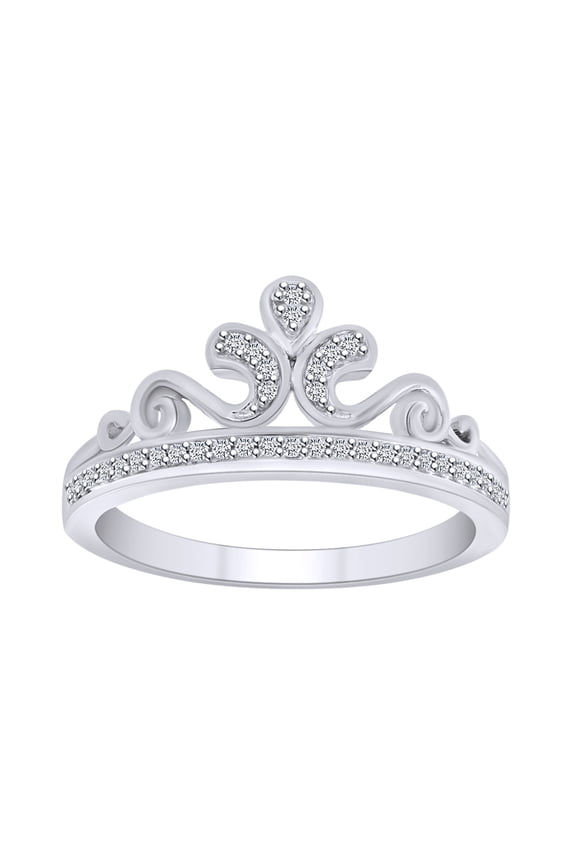 0.10 Cttw Round White Natural Diamond Queen's Crown Ring In 10K Solid White Gold-Ring Size-8.5