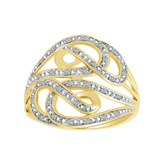 AFFY 0.10 Cttw Round White Natural Diamond Swirl Cocktail Ring 10k Solid Yellow Gold Ring Size-7
