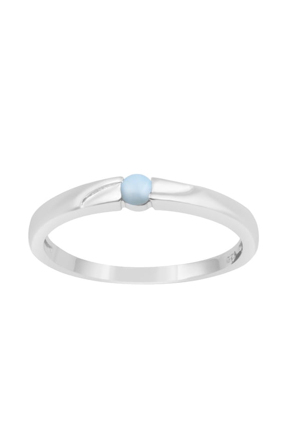 0.10 Ctw Round Shape Larimar 925 Sterling Silver Solitaire Women Stackable Tiny Ring