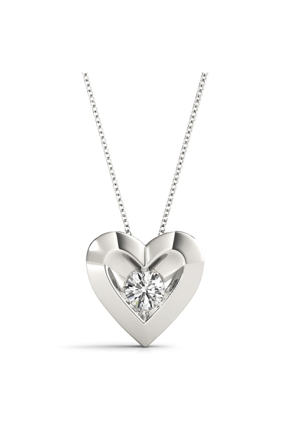 0.10CT Diamond Heart Shape Pendant Necklace In 14K Gold With Chain