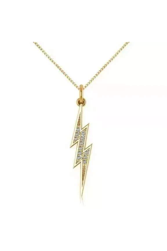 0.10CT Lab-Created Diamond Lightning Bolt Pendant 14k Yellow Gold Plated