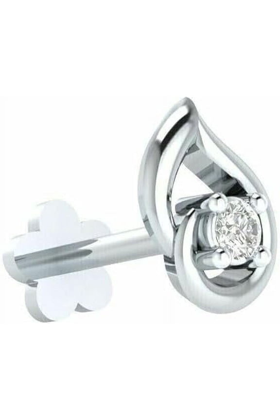 0.10CT Simulated Diamond Nose Screw Stud | 14K White Gold Plated Nose Piercing Ring