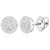 Solid 925 Sterling Silver Real Natural Diamond Cluster Stud Earrings ...