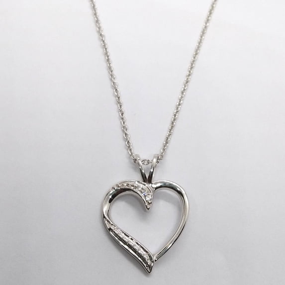 0.10Ct Round Cut Natural Moissanite Heart of Love Pendant Necklace | 14K White Gold Plated Silver | 18" Free Chain | Romantic Gift Jewelry
