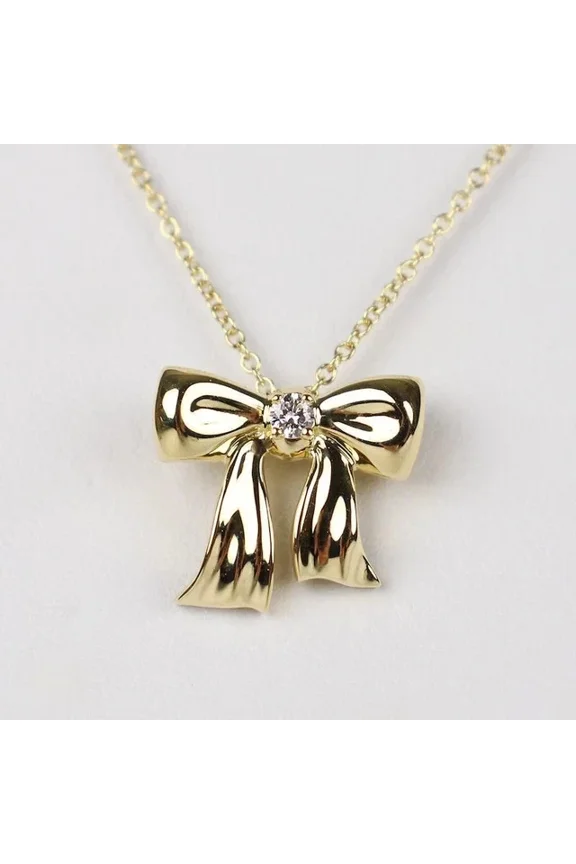 0.10Ct Round Cut Simulated Diamond Ribbon Bow Charm Pendant 14K Yellow Gold Plated