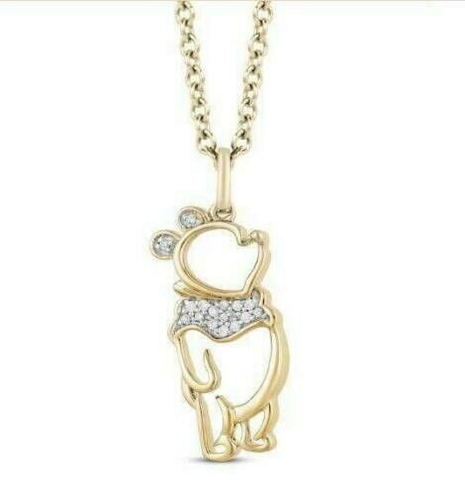 PASO JEWELS 0.10Ct Round Lab Created Diamond Winnie the Pooh Pendant Necklace 14K Yellow Gold Plated