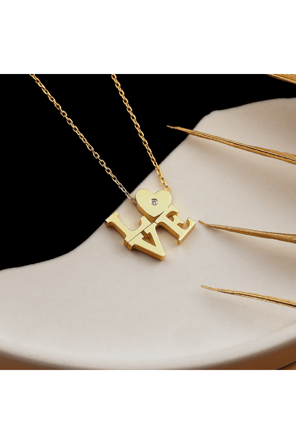 0.10Ct Simulated Diamond 925 Silver Love Couple Pendant 14K Yellow Gold Plated