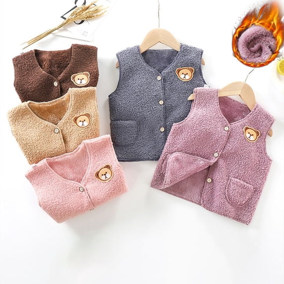 0-10T Boy Girl Fleece Vest Coat Kids Zip Up Sleeveless Winter Warm Outwear Cardigan Jackets Waistcoat