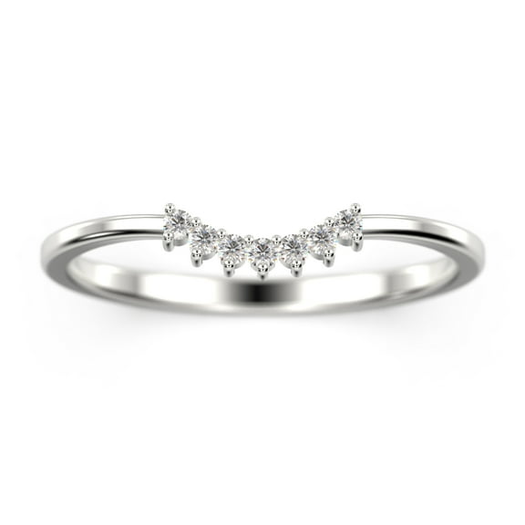 0.10ct Crescent Diamond Moissanite 18K White Gold Over Silver Wedding Band